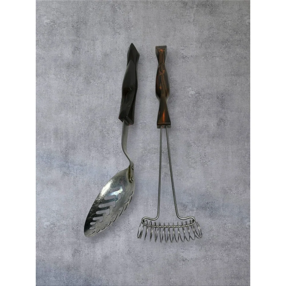 Cutco Kitchen Utensil‎ Set Slotted Spoon 1713 Whisk Brown Swirl USA